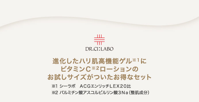 進化したハリ肌高機能ゲルにビタミンＣローションのお試しサイズがついたお得なセット