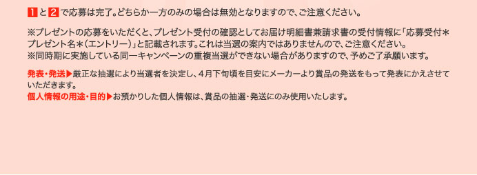 １と２で応募は完了。どちらか一方のみの場合は無効となりますので、ご注意ください。