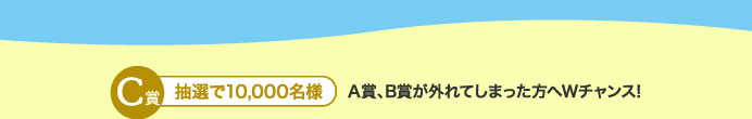C賞　抽選で10,000名様　A賞、B賞が外れてしまった方へWチャンス!