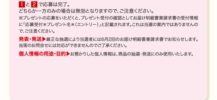 １と２で応募は完了。どちらか一方のみの場合は無効となりますので、ご注意ください。