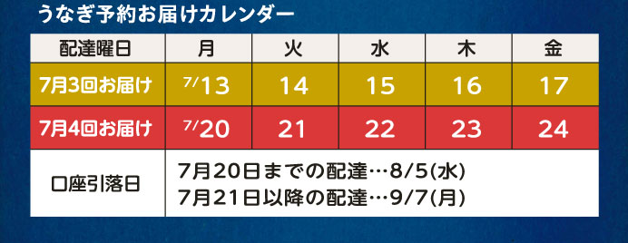 うなぎ予約お届けカレンダー